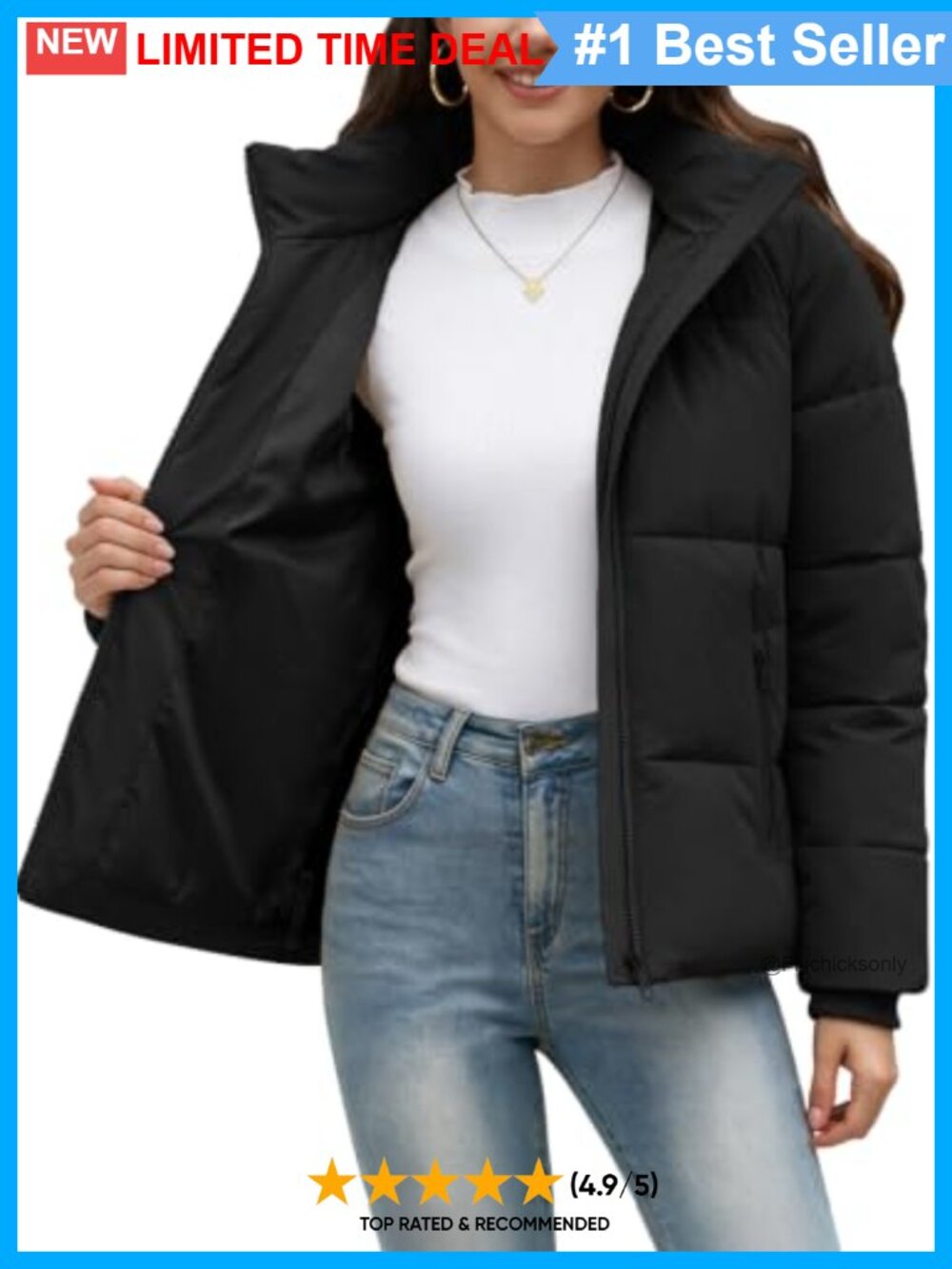 Women's Quilted Puffer Jacket Water-Repellent Winter Coat Removable Hood